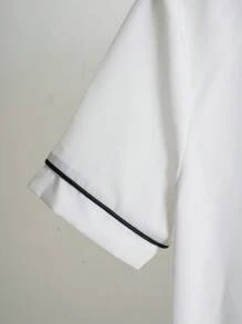 TaskEZ White And Navy Blue Nurse Wear Clothes For Women | Hospital Uniform For Nurses | Clinic Uniforms | Hospital Uniform Contrast Trim Short Sleeve Top And Long Pants  Scrubs Set  Scrub Sets  Uniform Coat Fits For Nurse, Pharmacist, Beautician, Dentist, Physician, Nurse Practitioners, Lab Staffs - Multicolor - View 6