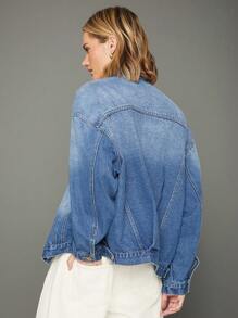 WESTFADE Premium 91% Cotton Denim Boxy Trucker Jacket - Blue - View 2