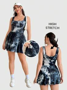 SHEIN EZwear Bộ áo liền quần không tay có kích thước lớn dành cho nữ với quần short có túi và váy bên trong màu trơn - Nhiều màu - Xem 3