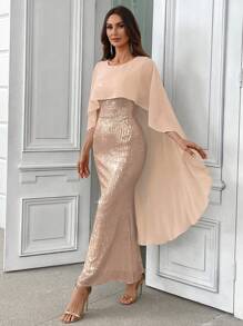 SHEIN Belle فستان سهرة أنيق للمرأة مزين بترتر، فستان حفلة عشاء نصف رسمي، مناسب لعيد الميلاد، حفلة زفاف، تخرج، عودة إلى المنزل، ملابس حفلة عيد