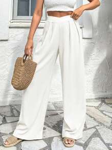 EURMUSE Women Straight Leg Casual Fashion Belt Detailed Pants - White - View 7