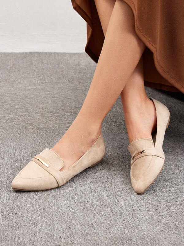CUCCOO BIZCHIC Women's Shoes Fashion Elegant Point Toe Beige Solid Ballet Flats For Summer Vacation Shoes Summer Elegant Basics Business Casual Business Chic Spring Shoes Spring Break Easter