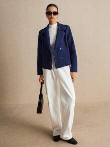 Poéselle Blazer de cuello con solapa de doble botonadura