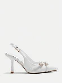 CUCCOO BIZCHIC Women's Fashion White Pumps With Buckle Decor, Sexy Pointed Toe PU Leather High Heels, For Commute, Date, Party, Wedding Spring Shoes Spring Break Easter For Christmas - White - View 3