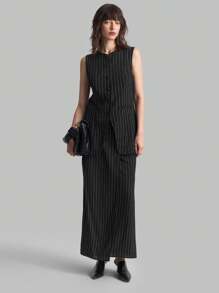 Ontre 2 件女式条纹印花无袖上衣和迷你裙套装 - 黑色 - 查看 10