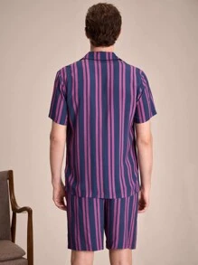 EverLounge Men's Contrast Stripe Print Short Sleeve Shorts Pajamas Set - Multicolor - View 2