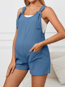 SHEIN Maternity Solid Color Wide Strap Pocketed Jumpsuit, Casual Daily Wear