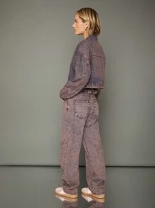 WESTFADE Jeans con gamba dritta in denim di cotone 100% Premium con lavaggio acido - Blu - Visualizzare 9