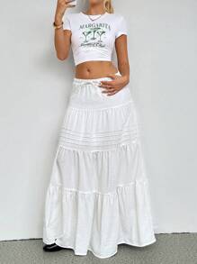 SHEIN Unity Falda larga de color liso de lino blanco para uso diario para mujeres en verano - Blanco - Ver 6