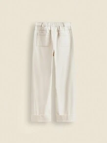 THE HAPPY LOOK Teen Boys' Solid Color Woven Twill Fabric Contrast Trim Insert Pocket Turnup Hem Casual Basic Straight Leg Pants, Autumn/Winter