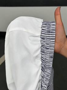 SHEIN EZwear 大码女式条纹阔腿休闲裤 - 藏蓝色 - 查看 5