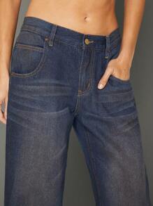 WESTFADE Jean baguette teint en denim 91% coton premium avec boucle - Bleu azur - Voir 4