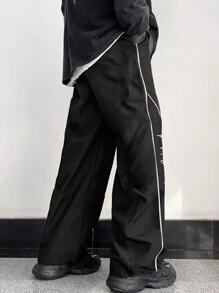 Aesthetic Post Pantalones rectos casuales para hombre con estampado de letras, Halloween - Negro - Ver 2