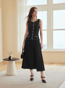 MOTF PREMIUM 人造珍珠修飾褶皺邊2合1裙 - 黑色 - 查看 6