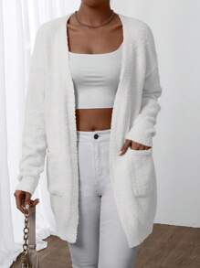 EMERY ROSE Áo cardigan tối giản dài tay đơn giản, trang phục thường ngày - trắng - Xem 5
