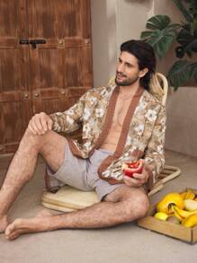 Manfinity ChillVibe Men's All-Over Print Patchwork Long Sleeve Kimono Robe - Multicolor - View 2