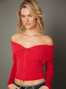 WESTFADE Zip Front Sweater Knit Cardigan - Red - View 7