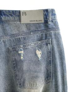 NEON BLANC Men's Cotton Distressed Loose Straight-Leg Spray-Painted Jeans