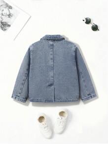 Chaqueta de traje casual de mezclilla lavada con nieve para bebé con detalles decorativos en los bolsillos, ideal para fiestas y uso casual versátil, estilo de moda