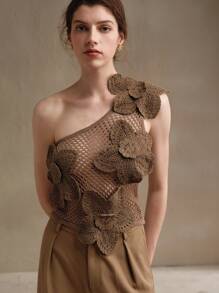 Anewsta Chaleco sin mangas informal con flores 3D de ganchillo para mujeres