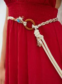 SHEIN VCAY 1 chiếc mũ dệt nơ 3D dễ thương cho nữ, thiết kế có họa tiết cơ bản, thích hợp cho kỳ nghỉ, dã ngoại, bãi biển, thường ngày, đi học - Màu be - Xem 2