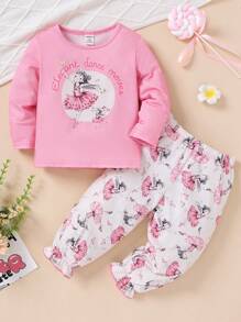 2pcs/Set Baby Girl Cute Floral Print Flame Retardant Pajamas, Fashion Home Outfits (Sold Separately) - Multicolor - View 3