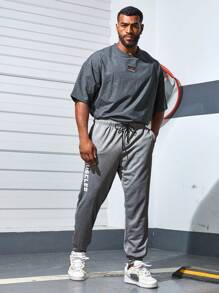 Manfinity Fitness Quần thể thao có dây rút in chữ cỡ lớn dành cho nam - Xám - Xem 8