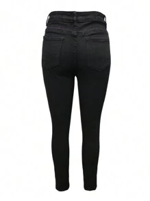 Women's Pocketed Distressed Skinny Jeans - Black - View 2