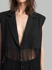 Ontre 2026春夏新款黑色女式套装，深V领无袖流苏下摆吊带背心搭配宽松舒适的直筒裤，适合教师、办公室、商务休闲场合穿着。 - 黑色 - 查看 6