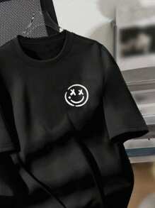 SHEIN Tween Boy 休闲简约卡通熊图案圆领短袖 T 恤，棉混纺，适合夏季