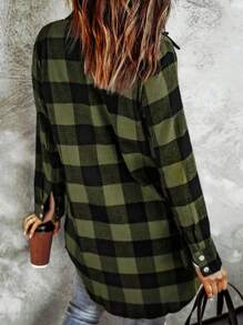 Women's Casual Plaid Printed Long Sleeve Shirt, Spring/Autumn,Long Sleeve Tops - Green - View 2