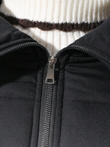 Solid Color Front Zipper Hollow Casual Long Sleeve Jacket - Black - View 4