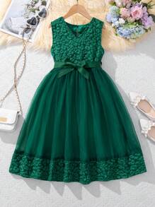 Vestido De Malha Jacquard Verde Para Menina Adolescente