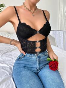 1 pièce Brassière sans armature en dentelle et épissure pour femme, corset romantique minimaliste, lingerie