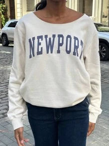 INAWLY Plus Size Casual Letter Print Sweatshirt For Spring & Autumn Graduation,Back To School Outfits,Graduation,Teacher Outfits For Women,Back To School Pullover Fall Outfit - White - View 1