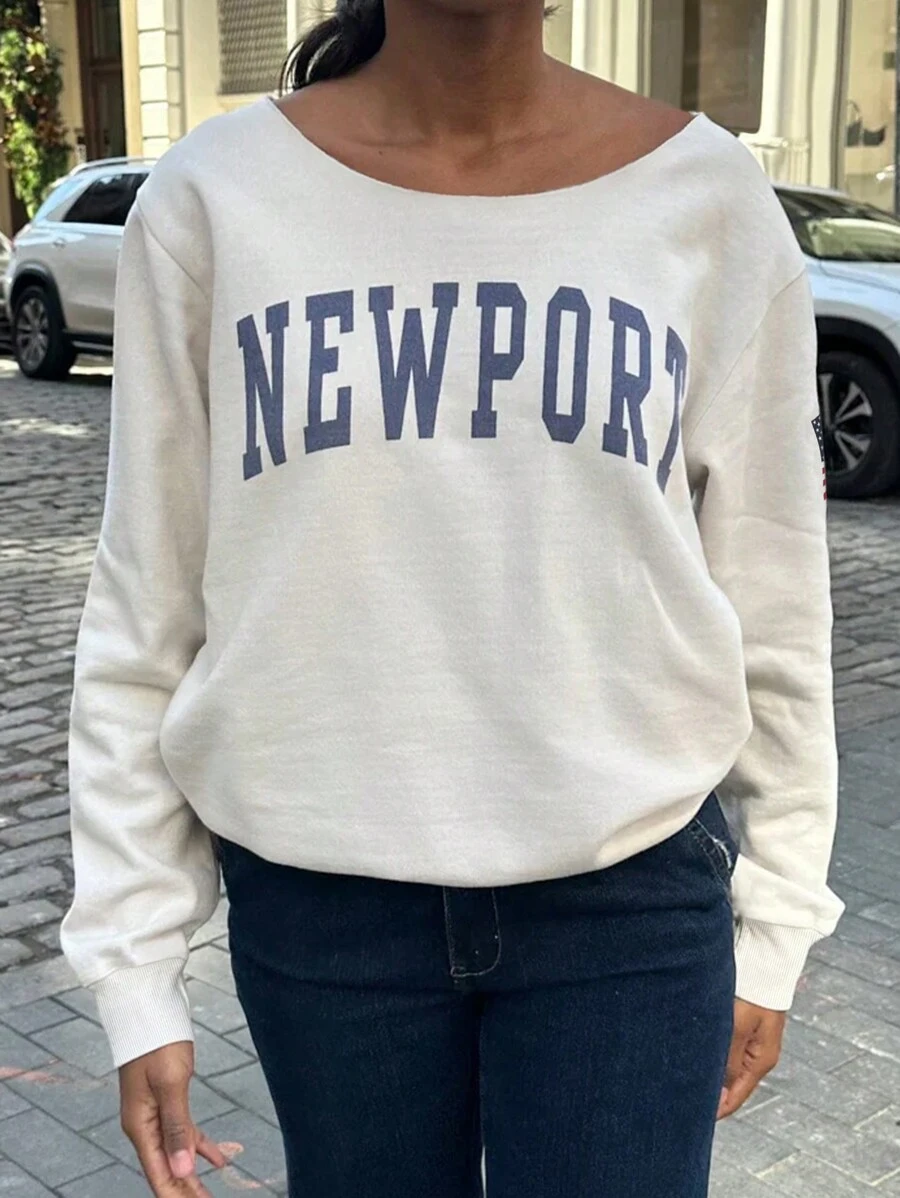 INAWLY Plus Size Casual Letter Print Sweatshirt For Spring & Autumn Graduation,Back To School Outfits,Graduation,Teacher Outfits For Women,Back To School Pullover Fall Outfit - White - View 1