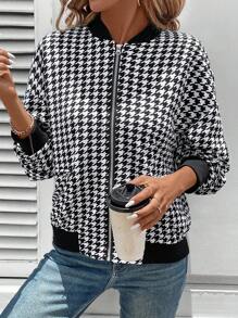 SHEIN LUNE جاكيت المهرجان الريفي الكاجوال بنمط الهندسي الأسود والأبيض للنساء ، خريف/شتاء - أبيض وأسود - مشاهدة 4