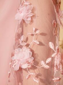 Amorya 女士优雅花卉刺绣网纱荷叶边袖立领衬衫，秋季女式长袖衬衫，节日长袖衬衫，音乐会女式感恩节优雅衬衫，女士夏季女式衬衫 - 粉色 - 查看 7