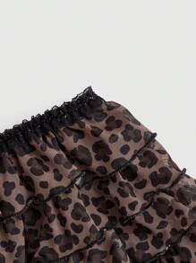 ROMWE J-Fashion Plus Size Vintage Leopard Mesh Tiered Ruffle Hem Shorts