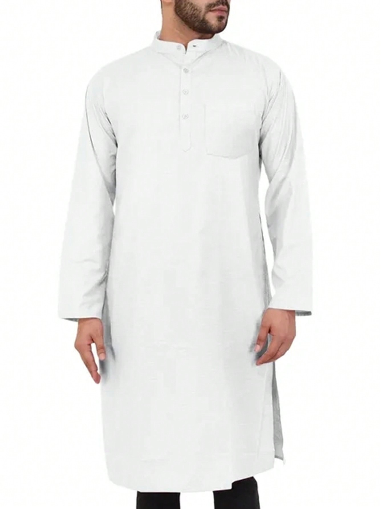 Manfinity Dauomo Men's Solid Color Button-Up Casual Long Sleeve Shacket