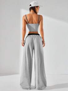 Coolane Women's  Fall/Winter Casual Sport Knit Two Fake Pieces  Tank Tops & Sweatpants  Going Out Sets,2pcs,Back To School Clothes - Light Grey - View 7