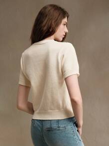 Anewsta Handmade Embroidered & Beaded Knit Top - Apricot - View 2