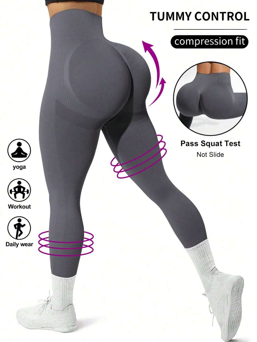 Easithlete Seamless High-Stretch Sports Leggings Yoga Women Pants - Dark Grey - View 1