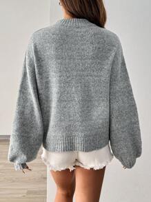 Pariaura 女士宽松休闲百搭高领长袖套头毛衣 - 淺灰色 - 查看 2