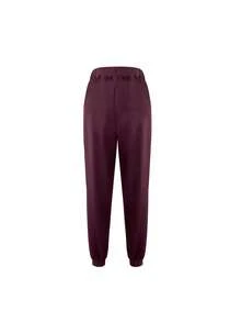 女士纯色简约护理服套装、短袖上衣和裤子护理套装 - 酒紅色 - 查看 6