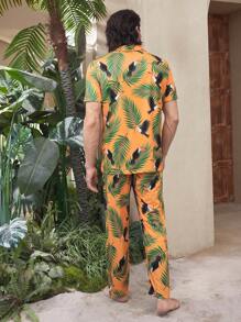 Manfinity Conjunto de pijama casual de verano de manga corta de una hilera para hombres (camisa y pantalones)