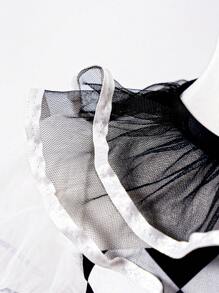 2 pièces Tenues d'Halloween pour nouveau-né fille, ensemble barboteuse à contraste de dentelle et maille et serre-tête, cool et élégant, pour la fête d'Halloween - Noir et Blanc - Voir 8