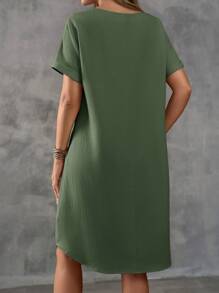 EMERY ROSE Robe d'été à col rond et manches courtes de couleur unie pour femmes