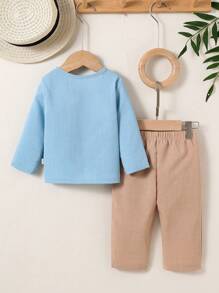 Baby Boys Chinese Style Frog Button Tang Suit Top And Long Pants 2pcs Set, Traditional Han Chinese Outfit