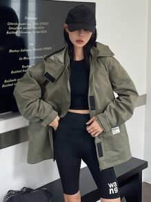 DAZY Women's Front Zipper Pocket Long Sleeve Casual Jacket For Daily Wear Women Coats - Army Green - View 3